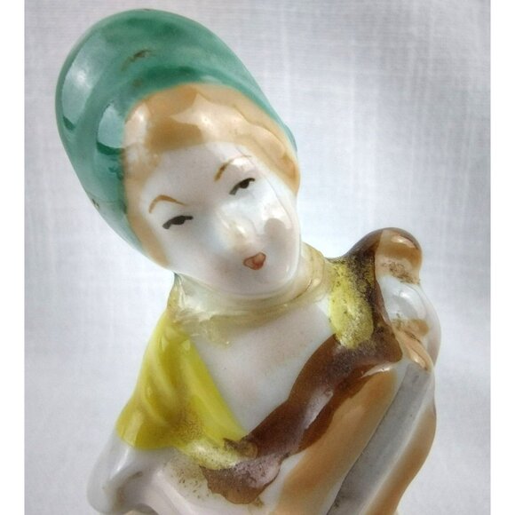 Colonial Woman With Instrument Vintage Occupied Japan HandPainted Ceramic 4.5 In - Picture 3 of 11